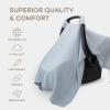 imageComfy Cubs Baby Car Seat Cover  Soft Breathable Bamboo Rayon and Muslin Cotton Blend  Lightweight Canopy for Sun Bug and Comfort Protection  Large Size Infant Seat Cover in Cedar DesignPacific Blue
