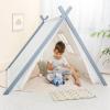 imageComfy Cubs Kids Play Tent  Breathable Cotton Teepee for Imaginative Activity  Indoor Canvas Play Tent  Easy Setup Safe Design and Spacious Layout for Children  Natural WoodPacific Blue