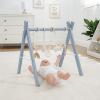 imageComfy Cubs Wooden Baby Play Gym  Natural Finish Pinewood Baby Activity Gym with 5 Sensory Hanging Toys  Easy NoTool Assembly Safe and Durable for Infant Motor and Visual Development  Natural WoodPacific Blue
