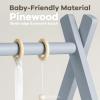 imageComfy Cubs Wooden Baby Play Gym  Natural Finish Pinewood Baby Activity Gym with 5 Sensory Hanging Toys  Easy NoTool Assembly Safe and Durable for Infant Motor and Visual Development  Natural WoodPacific Blue