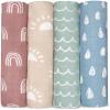 imageComfy Cubs Muslin Swaddle Blankets Pack of 4 47 x 47 Inches Soft Cotton Baby Blanket Set Large Multipurpose Swaddling Wraps for Newborns  SelfSoothing Swaddle  Sun Rainbow Rain DoodleSun  Rainbow  Rain  Doodle