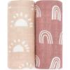 imageComfy Cubs Muslin Swaddle Blankets Pack of 4 47 x 47 Inches Soft Cotton Baby Blanket Set Large Multipurpose Swaddling Wraps for Newborns  SelfSoothing Swaddle  Sun Rainbow Rain DoodleSun and Rainbow