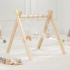 imageComfy Cubs Wooden Baby Play Gym  Natural Finish Pinewood Baby Activity Gym with 5 Sensory Hanging Toys  Easy NoTool Assembly Safe and Durable for Infant Motor and Visual Development  Natural WoodWhite and Wood