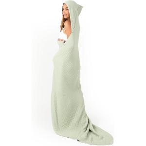 imageComfy Cubs Adult Hooded Towel and Wearable Blanket  Large 58 x 58 Soft Absorbent and Stylish DualFunction Muslin Towel Hoodie for Bath Relaxation and Everyday Use  WhiteSage