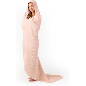 imageComfy Cubs Adult Hooded Towel and Wearable Blanket  Large 58 x 58 Soft Absorbent and Stylish DualFunction Muslin Towel Hoodie for Bath Relaxation and Everyday Use  WhiteBlush