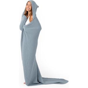 imageComfy Cubs Adult Hooded Towel and Wearable Blanket  Large 58 x 58 Soft Absorbent and Stylish DualFunction Muslin Towel Hoodie for Bath Relaxation and Everyday Use  WhitePacific Blue