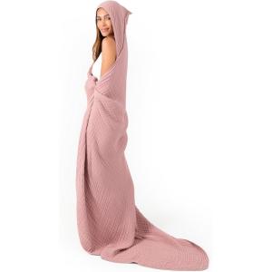 imageComfy Cubs Adult Hooded Towel and Wearable Blanket  Large 58 x 58 Soft Absorbent and Stylish DualFunction Muslin Towel Hoodie for Bath Relaxation and Everyday Use  WhiteMauve