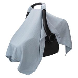 imageComfy Cubs Baby Car Seat Cover  Soft Breathable Bamboo Rayon and Muslin Cotton Blend  Lightweight Canopy for Sun Bug and Comfort Protection  Large Size Infant Seat Cover in Sage DesignPacific Blue