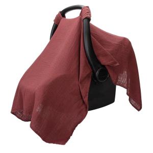 imageComfy Cubs Baby Car Seat Cover  Soft Breathable Bamboo Rayon and Muslin Cotton Blend  Lightweight Canopy for Sun Bug and Comfort Protection  Large Size Infant Seat Cover in Cedar DesignWine