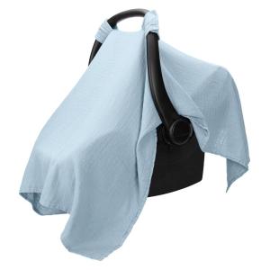 imageComfy Cubs Baby Car Seat Cover  Soft Breathable Bamboo Rayon and Muslin Cotton Blend  Lightweight Canopy for Sun Bug and Comfort Protection  Large Size Infant Seat Cover in Sage DesignSky Blue
