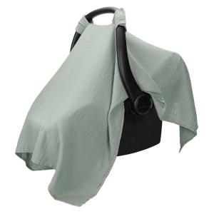 imageComfy Cubs Baby Car Seat Cover  Soft Breathable Bamboo Rayon and Muslin Cotton Blend  Lightweight Canopy for Sun Bug and Comfort Protection  Large Size Infant Seat Cover in Sage DesignFern
