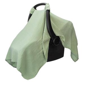 imageComfy Cubs Baby Car Seat Cover  Soft Breathable Bamboo Rayon and Muslin Cotton Blend  Lightweight Canopy for Sun Bug and Comfort Protection  Large Size Infant Seat Cover in Cedar DesignSage