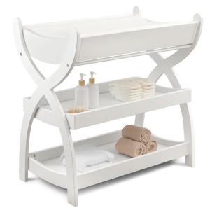 imageComfy Cubs Baby Changing Table  Sturdy Wood Construction Timeless Look Baby Change Table with Two Open Shelves for Infant Daycare Essentials Storage  Natural Wood with White LegsWhite