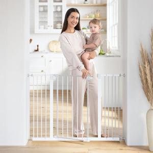imageComfy Cubs Baby Safety Gate with 3 Extensions  Adjustable 42quot x 19quot x 30quot Q195 Steel Doorway Barrier  PowderCoated Finish for Stairs and Doorways  WalkThrough Design Pet Gate  BlackWhite
