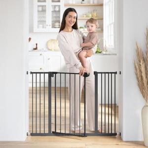 imageComfy Cubs Baby Safety Gate with 3 Extensions  Adjustable 42quot x 19quot x 30quot Q195 Steel Doorway Barrier  PowderCoated Finish for Stairs and Doorways  WalkThrough Design Pet Gate  BlackBlack