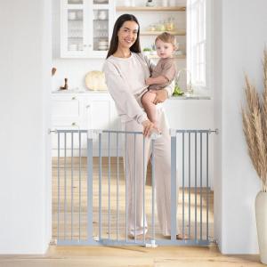 imageComfy Cubs Baby Safety Gate with 3 Extensions  Adjustable 42quot x 19quot x 30quot Q195 Steel Doorway Barrier  PowderCoated Finish for Stairs and Doorways  WalkThrough Design Pet Gate  BlackPacific Blue