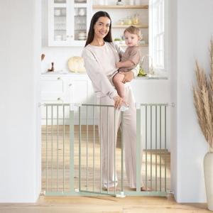imageComfy Cubs Baby Safety Gate with 3 Extensions  Adjustable 42quot x 19quot x 30quot Q195 Steel Doorway Barrier  PowderCoated Finish for Stairs and Doorways  WalkThrough Design Pet Gate  BlackSage