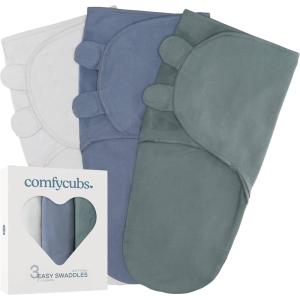 imageComfy Cubs Easy Swaddle Blanket 3 Pack  100 Cotton Newborn Wrap Small for 03 Months Infants with Adjustable Velcro Breathable and Durable Sleep Sack for Babies  Blush Mauve ampamp MulberryStone  Nomadic Blue  Azul