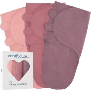 imageComfy Cubs Easy Swaddle Blanket 3 Pack  100 Cotton Newborn Wrap Small for 03 Months Infants with Adjustable Velcro Breathable and Durable Sleep Sack for Babies  Blush Mauve ampamp MulberryBlush  Mauve  Mulberry