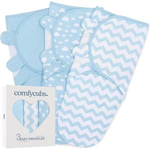 imageComfy Cubs Easy Swaddle Blanket 3 Pack  100 Cotton Newborn Wrap Small for 03 Months Infants with Adjustable Velcro Breathable and Durable Sleep Sack for Babies  Blush Mauve ampamp MulberryBlue