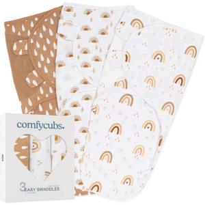 imageComfy Cubs Easy Swaddle Blanket 3 Pack  100 Cotton Newborn Wrap Small for 03 Months Infants with Adjustable Velcro Breathable and Durable Sleep Sack for Babies  Blush Mauve ampamp MulberryRainbow Bohemian