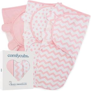 imageComfy Cubs Easy Swaddle Blanket 3 Pack  100 Cotton Newborn Wrap Small for 03 Months Infants with Adjustable Velcro Breathable and Durable Sleep Sack for Babies  Blush Mauve ampamp MulberryPink