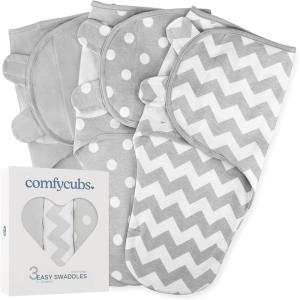 imageComfy Cubs Easy Swaddle Blanket 3 Pack  100 Cotton Newborn Wrap Small for 03 Months Infants with Adjustable Velcro Breathable and Durable Sleep Sack for Babies  Blush Mauve ampamp MulberryGrey
