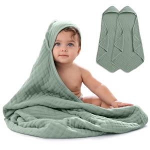 imageComfy Cubs Hooded Baby Towel 2Pack Large 32 x 32 Inch  6 Layer 100 Muslin Cotton for Babies Toddlers and Kids  Soft ampamp Absorbent Baby Bath Towels  Unisex Design for Bath Time  BlushFern