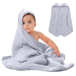 imageComfy Cubs Hooded Baby Towel 2Pack Large 32 x 32 Inch  6 Layer 100 Muslin Cotton for Babies Toddlers and Kids  Soft ampamp Absorbent Baby Bath Towels  Unisex Design for Bath Time  BlushSlate