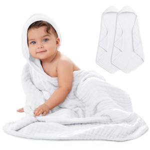 imageComfy Cubs Hooded Baby Towel 2Pack Large 32 x 32 Inch  6 Layer 100 Muslin Cotton for Babies Toddlers and Kids  Soft ampamp Absorbent Baby Bath Towels  Unisex Design for Bath Time  BlushWhite