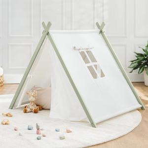 imageComfy Cubs Kids Play Tent  Breathable Cotton Teepee for Imaginative Activity  Indoor Canvas Play Tent  Easy Setup Safe Design and Spacious Layout for Children  Natural WoodSage
