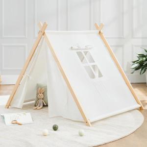 imageComfy Cubs Kids Play Tent  Breathable Cotton Teepee for Imaginative Activity  Indoor Canvas Play Tent  Easy Setup Safe Design and Spacious Layout for Children  Natural WoodNatural Wood