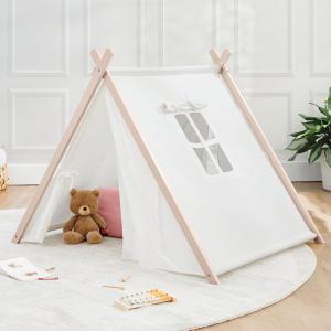 imageComfy Cubs Kids Play Tent  Breathable Cotton Teepee for Imaginative Activity  Indoor Canvas Play Tent  Easy Setup Safe Design and Spacious Layout for Children  Natural WoodBlush