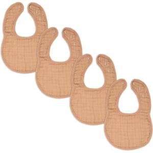 imageComfy Cubs Muslin Baby Bibs Drool Bibs Adjustable with Easy Snaps Teething ampamp Drooling Absorbent Bibs for Boys ampamp GirlsCaramel  Pack of 4