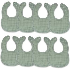 imageComfy Cubs Muslin Baby Bibs Drool Bibs Adjustable with Easy Snaps Teething ampamp Drooling Absorbent Bibs for Boys ampamp GirlsFern  Pack of 8