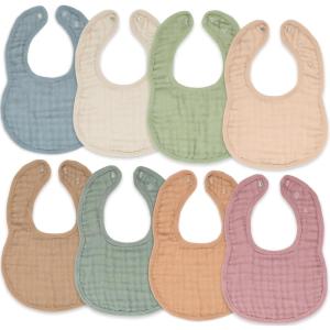 imageComfy Cubs Muslin Baby Bibs Drool Bibs Adjustable with Easy Snaps Teething ampamp Drooling Absorbent Bibs for Boys ampamp GirlsMulticolor  Pack of 8