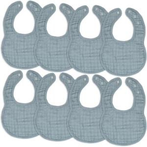 imageComfy Cubs Muslin Baby Bibs Drool Bibs Adjustable with Easy Snaps Teething ampamp Drooling Absorbent Bibs for Boys ampamp GirlsPacific Blue  Pack of 8