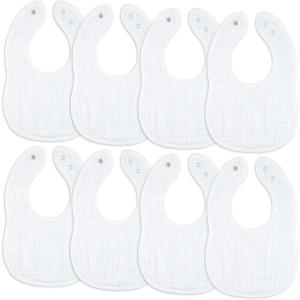 imageComfy Cubs Muslin Baby Bibs Drool Bibs Adjustable with Easy Snaps Teething ampamp Drooling Absorbent Bibs for Boys ampamp GirlsWhite  Pack of 8