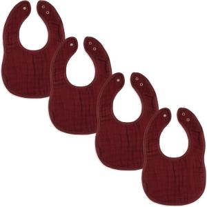 imageComfy Cubs Muslin Baby Bibs Drool Bibs Adjustable with Easy Snaps Teething ampamp Drooling Absorbent Bibs for Boys ampamp GirlsWine  Pack of 4