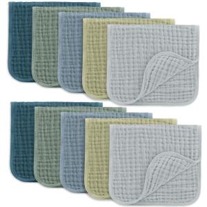 imageComfy Cubs Muslin Baby Washcloths 10 Pack  Soft 6Layer Cotton Wash Cloths for Sensitive Skin  10quotx10quot Large Gentle Absorbent Infant Essentials for Newborn and Toddlers  WhiteMulti Boy