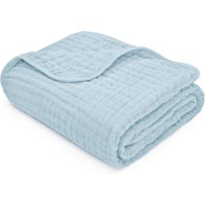 imageComfy Cubs Muslin Blanket for Adults Queen 90quot x 90quot  6 Layer Soft Breathable ampamp Lightweight Muslin Adult Blanket  Machine Washable ampamp Designed in The US Bedding for All Seasons  SandSky Blue