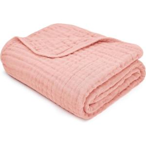 imageComfy Cubs Muslin Blanket for Adults Queen 90quot x 90quot  6 Layer Soft Breathable ampamp Lightweight Muslin Adult Blanket  Machine Washable ampamp Designed in The US Bedding for All Seasons  SandLace Pink