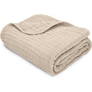 imageComfy Cubs Muslin Blanket for Adults Queen 90quot x 90quot  6 Layer Soft Breathable ampamp Lightweight Muslin Adult Blanket  Machine Washable ampamp Designed in The US Bedding for All Seasons  SandSand