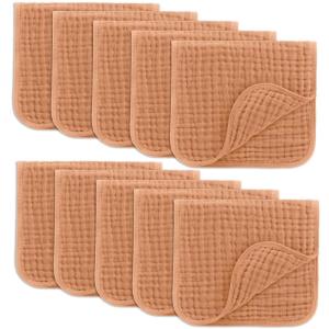 imageComfy Cubs Muslin Burp Cloths 20quot x 10quot Pack of 10  Large 6Layer Ultra Absorbent 100 Cotton for Baby Drool and Messes  Soft Safe ampamp Gentle Baby Burp Cloths for Boys ampamp Girls  BlushCaramel