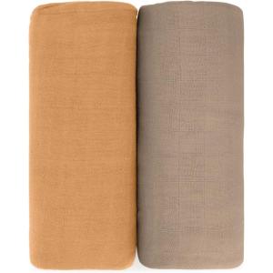 imageComfy Cubs Muslin Swaddle Blankets Pack of 4 47 x 47 Inches Soft Cotton Baby Blanket Set Large Multipurpose Swaddling Wraps for Newborns  SelfSoothing Swaddle  Sun Rainbow Rain DoodleCedar and Caramel