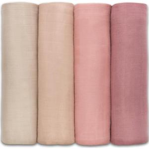 imageComfy Cubs Muslin Swaddle Blankets Pack of 4 47 x 47 Inches Soft Cotton Baby Blanket Set Large Multipurpose Swaddling Wraps for Newborns  SelfSoothing Swaddle  Sun Rainbow Rain DoodleCream  Blush  Bold Blush  Mauve