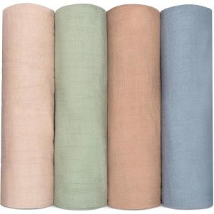 imageComfy Cubs Muslin Swaddle Blankets Pack of 4 47 x 47 Inches Soft Cotton Baby Blanket Set Large Multipurpose Swaddling Wraps for Newborns  SelfSoothing Swaddle  Sun Rainbow Rain DoodlePacific  Cedar  Sage  Blush