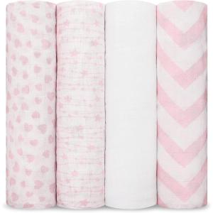 imageComfy Cubs Muslin Swaddle Blankets Pack of 4 47 x 47 Inches Soft Cotton Baby Blanket Set Large Multipurpose Swaddling Wraps for Newborns  SelfSoothing Swaddle  Sun Rainbow Rain DoodlePink
