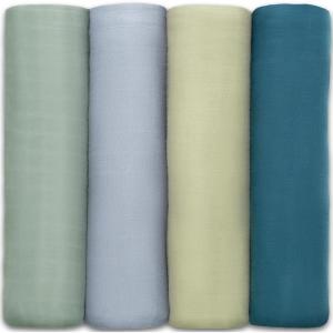 imageComfy Cubs Muslin Swaddle Blankets Pack of 4 47 x 47 Inches Soft Cotton Baby Blanket Set Large Multipurpose Swaddling Wraps for Newborns  SelfSoothing Swaddle  Sun Rainbow Rain DoodleSage  Pacific Blue  Fern neptune