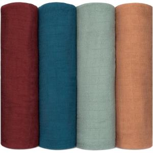 imageComfy Cubs Muslin Swaddle Blankets Pack of 4 47 x 47 Inches Soft Cotton Baby Blanket Set Large Multipurpose Swaddling Wraps for Newborns  SelfSoothing Swaddle  Sun Rainbow Rain DoodleWine  Neptune  Fern  Caramel